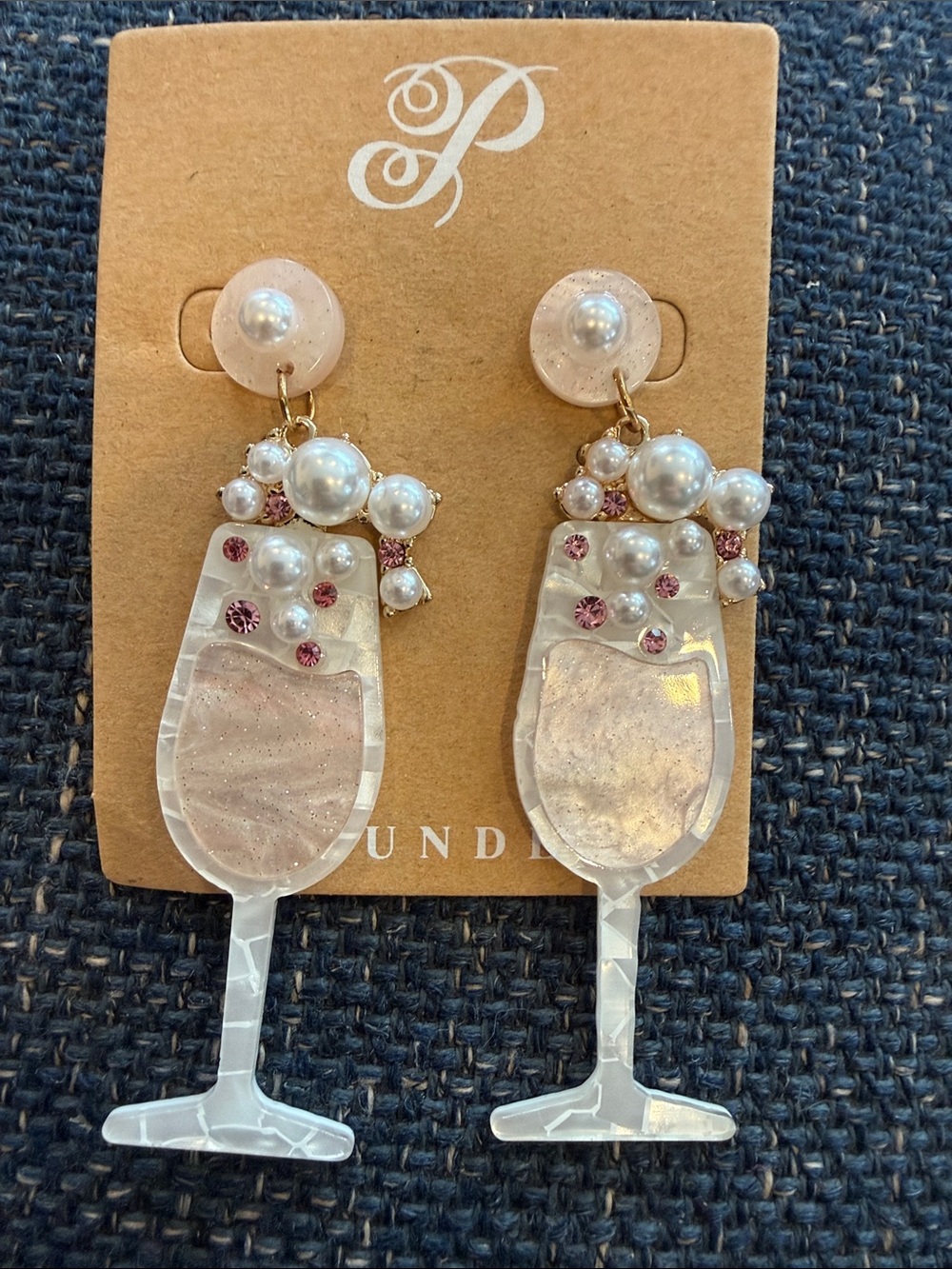 Plunder Pink & White Champagne Glass Drop Earrings